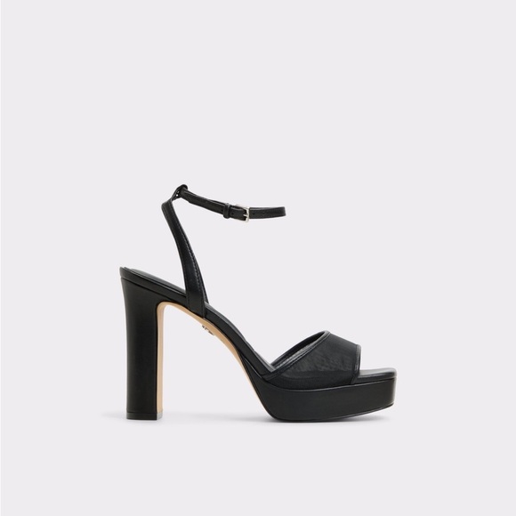 Aldo Chicglimmer Black Strappy Platform Heels 4 inch - Picture 4 of 7